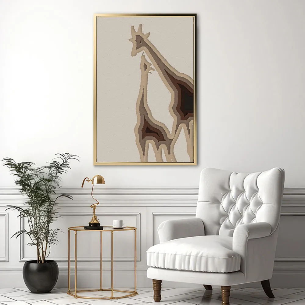 Canvas Wall Art Stretched Over Wooden Frame with Floating Frame and Couple OF Giraffes Painting CV4144
