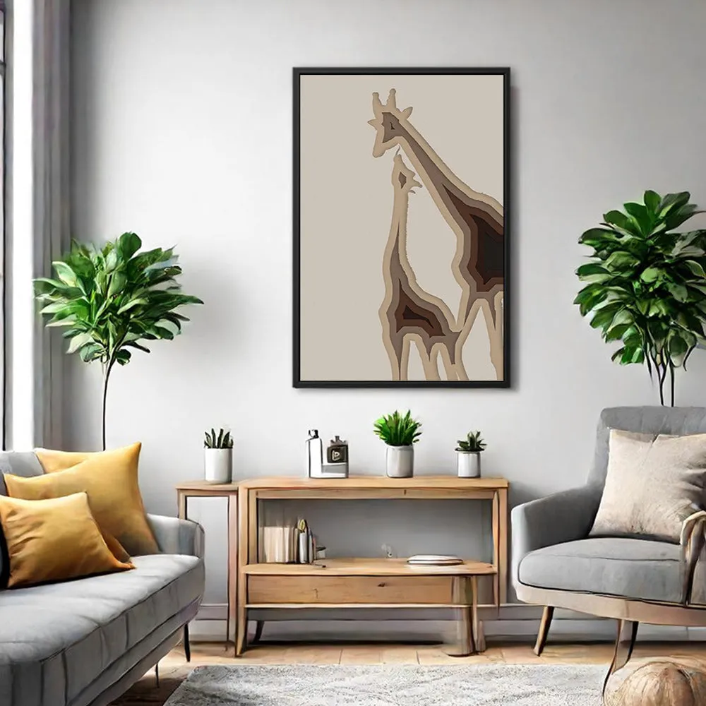 Canvas Wall Art Stretched Over Wooden Frame with Floating Frame and Couple OF Giraffes Painting CV4144