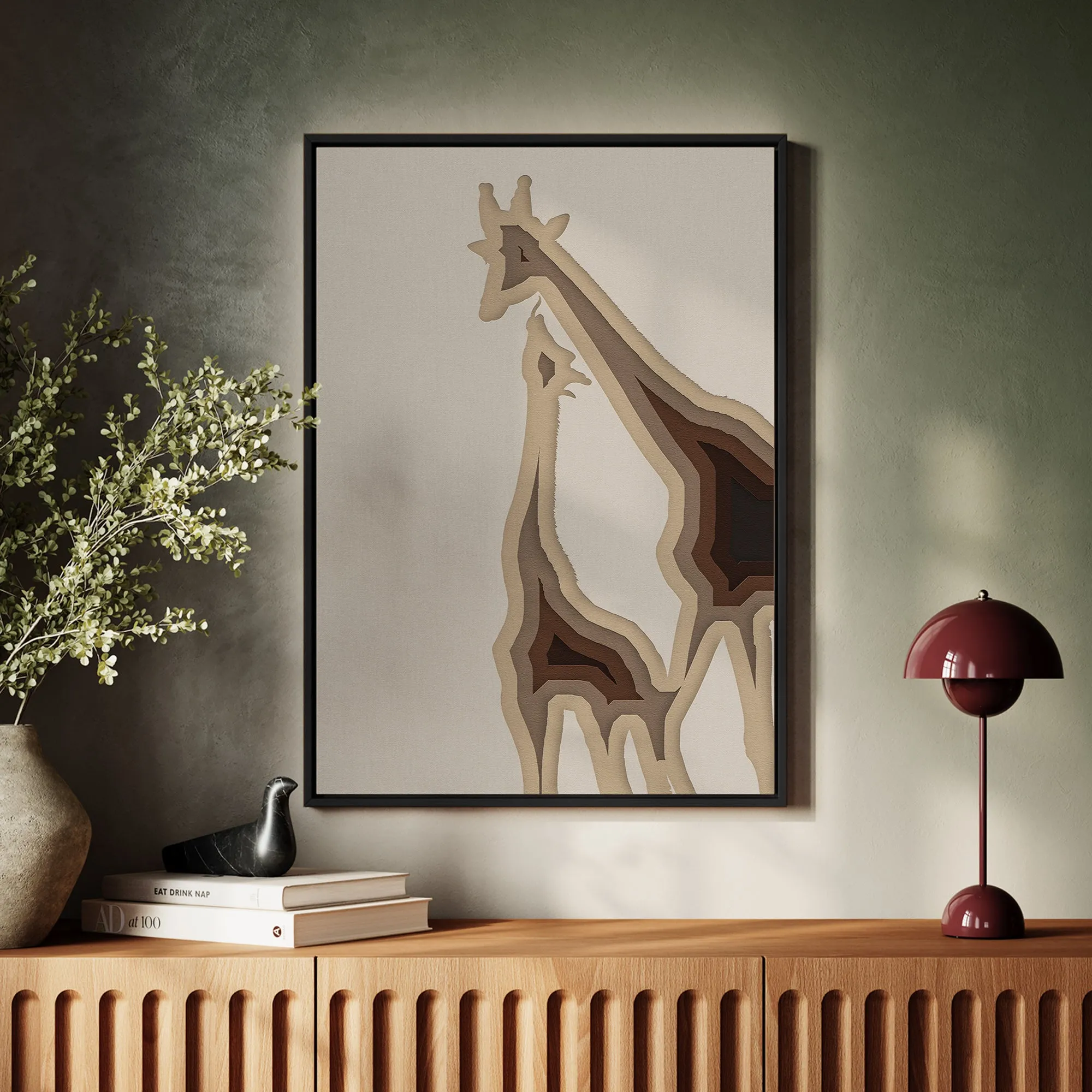 Canvas Wall Art Stretched Over Wooden Frame with Floating Frame and Couple OF Giraffes Painting CV4144