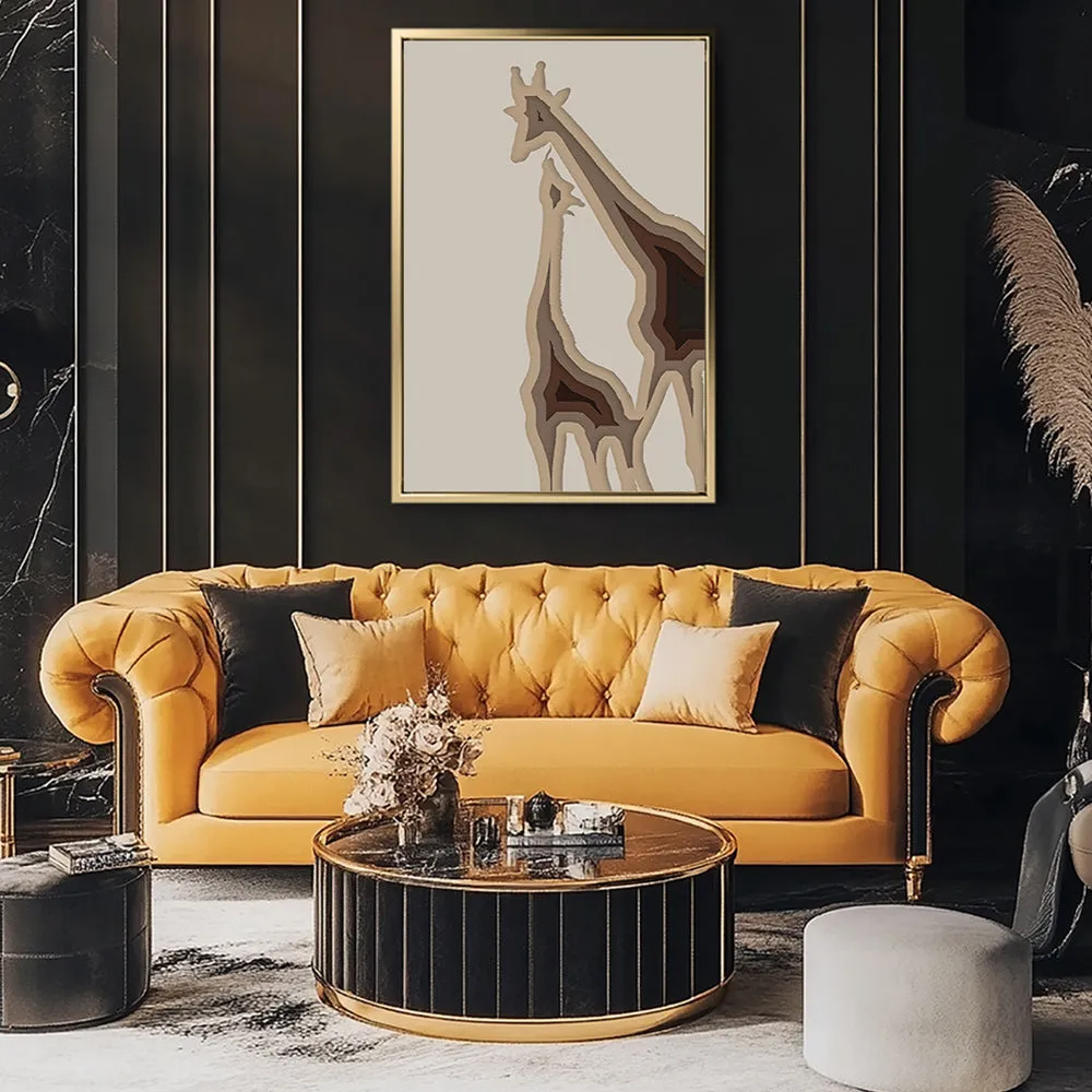 Canvas Wall Art Stretched Over Wooden Frame with Floating Frame and Couple OF Giraffes Painting CV4144