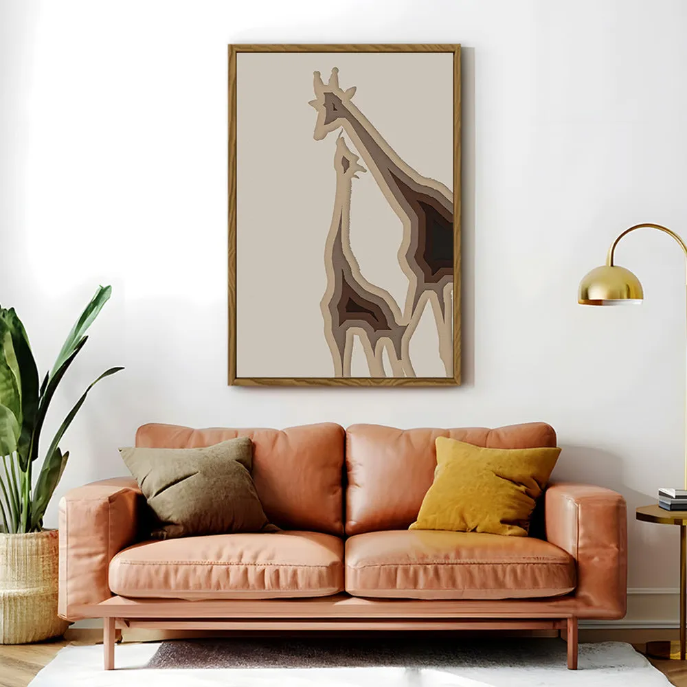 Canvas Wall Art Stretched Over Wooden Frame with Floating Frame and Couple OF Giraffes Painting CV4144