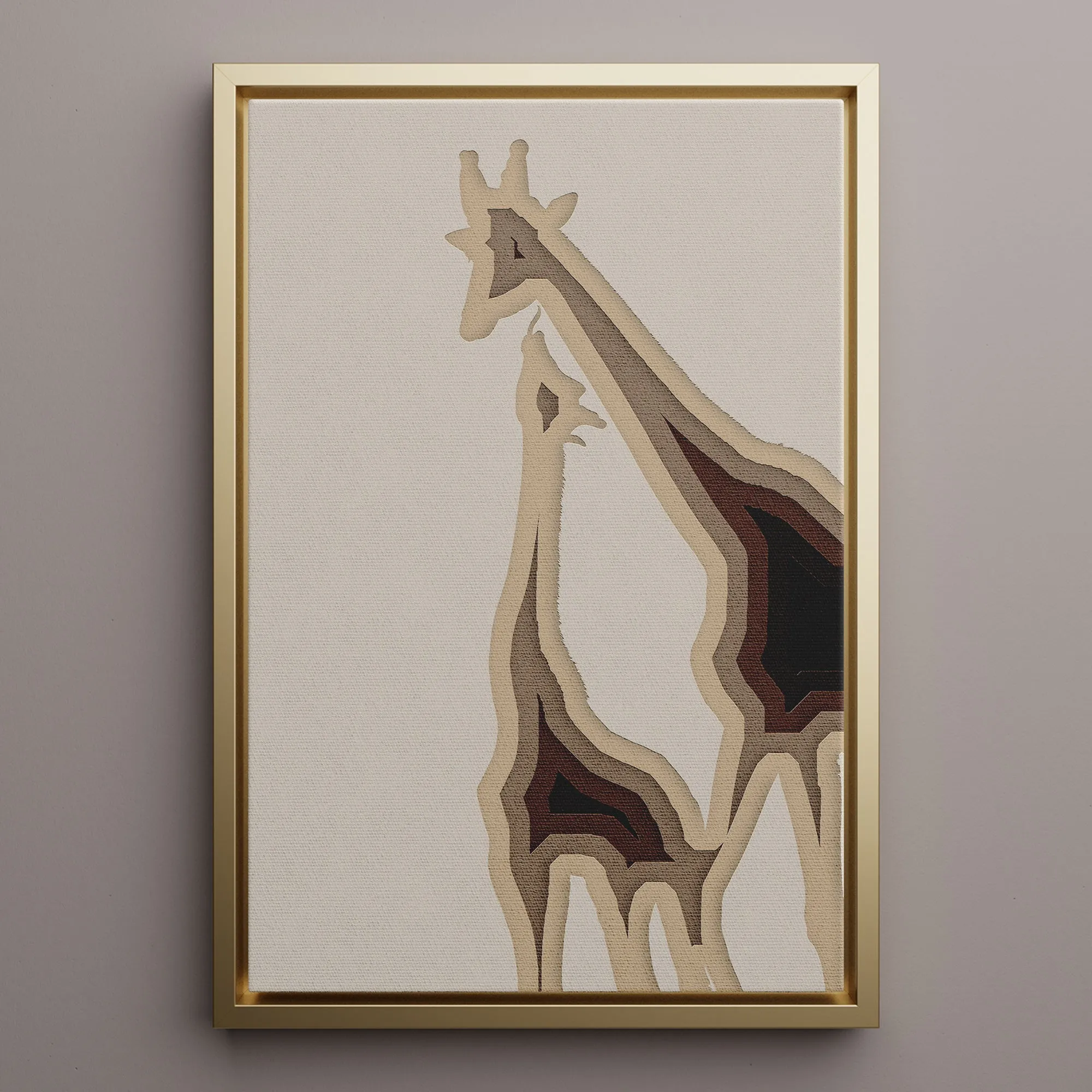 Canvas Wall Art Stretched Over Wooden Frame with Floating Frame and Couple OF Giraffes Painting CV4144