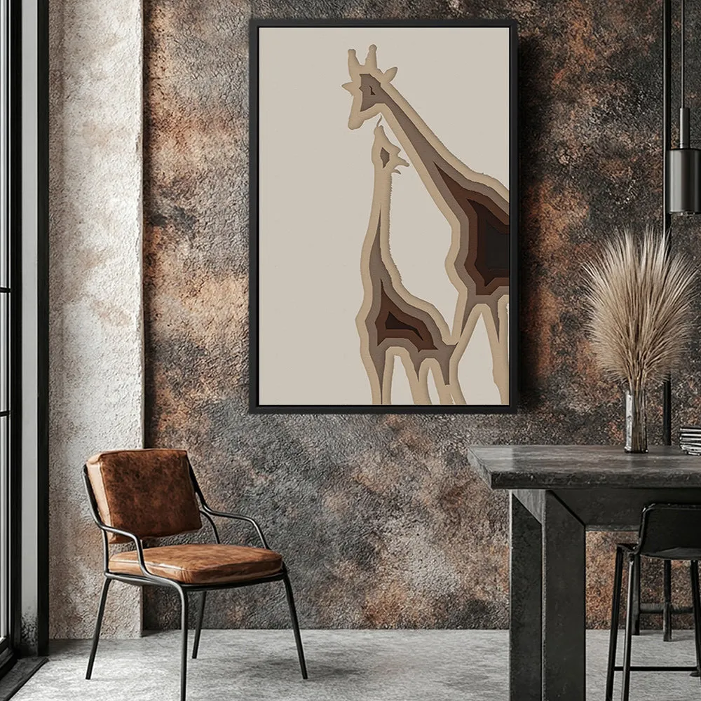 Canvas Wall Art Stretched Over Wooden Frame with Floating Frame and Couple OF Giraffes Painting CV4144