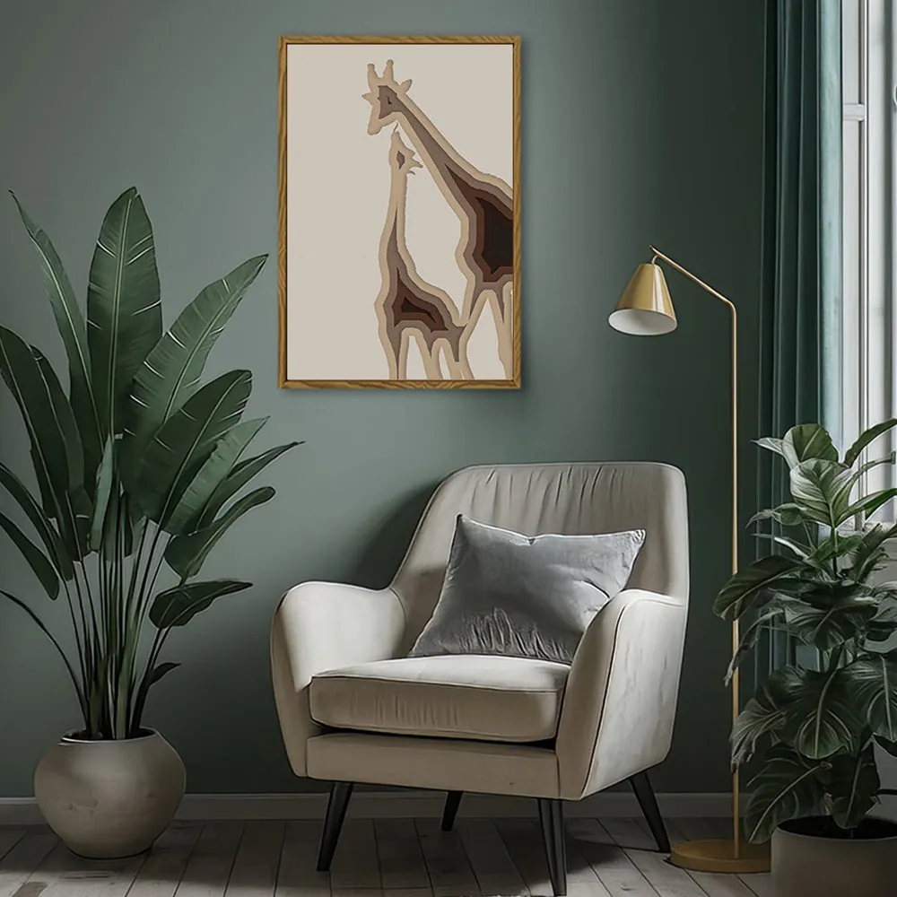 Canvas Wall Art Stretched Over Wooden Frame with Floating Frame and Couple OF Giraffes Painting CV4144