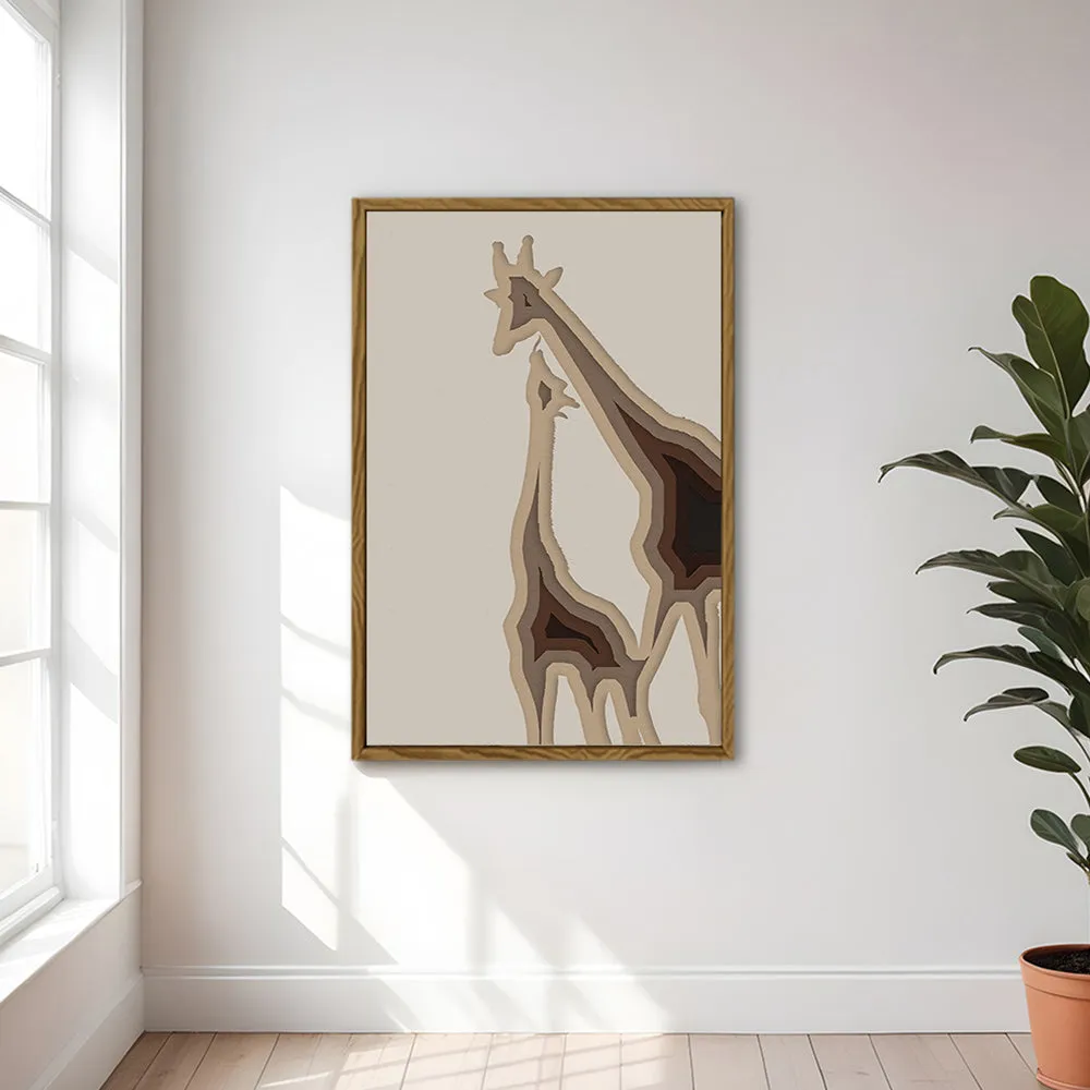 Canvas Wall Art Stretched Over Wooden Frame with Floating Frame and Couple OF Giraffes Painting CV4144