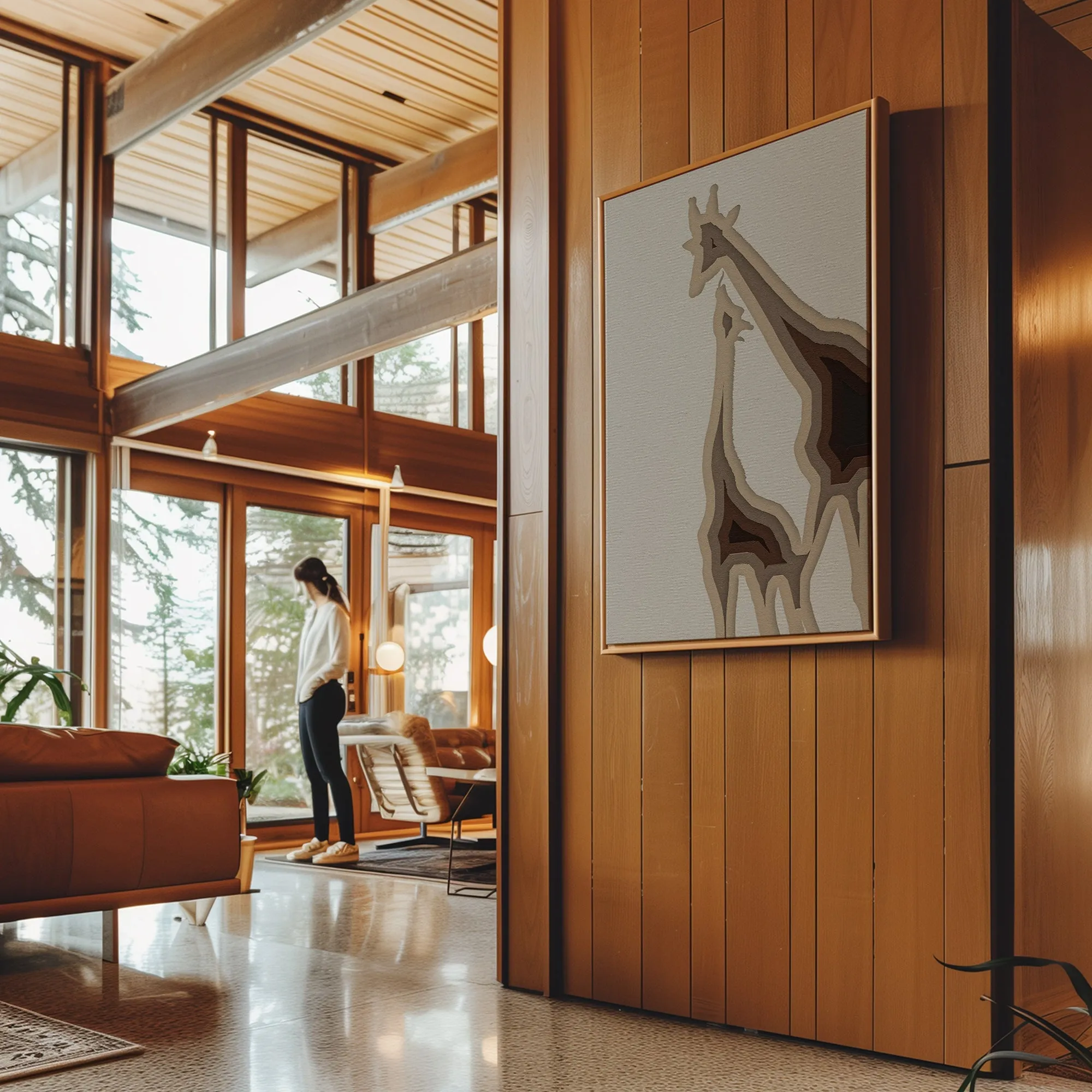 Canvas Wall Art Stretched Over Wooden Frame with Floating Frame and Couple OF Giraffes Painting CV4144
