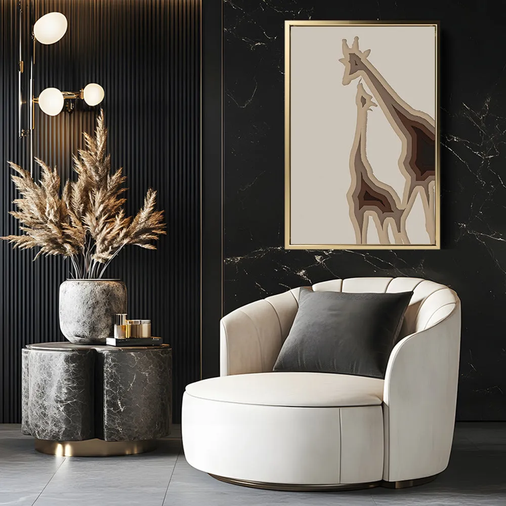 Canvas Wall Art Stretched Over Wooden Frame with Floating Frame and Couple OF Giraffes Painting CV4144