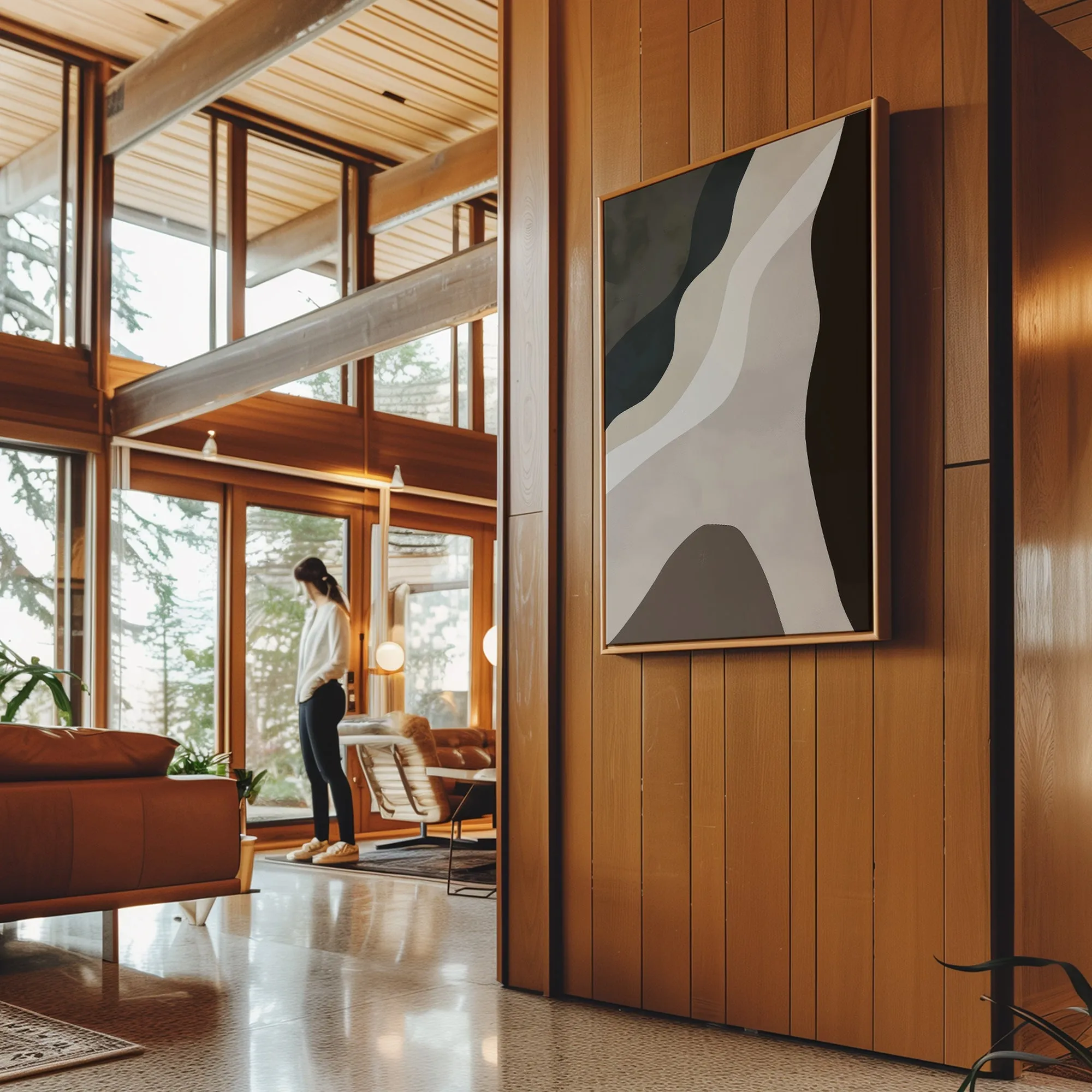 Canvas Wall Art Stretched Over Wooden Frame with Floating Frame and Cross Road Abstract Painting CV4146