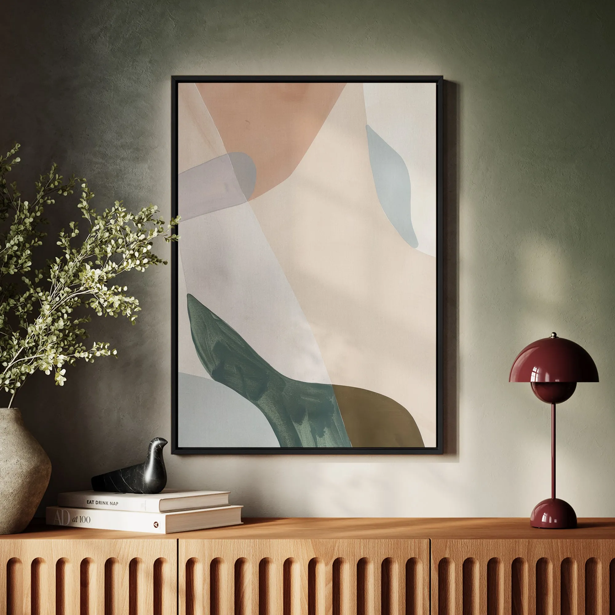 Canvas Wall Art Stretched Over Wooden Frame with Floating Frame and Earth Tones Abstract Painting CV4154