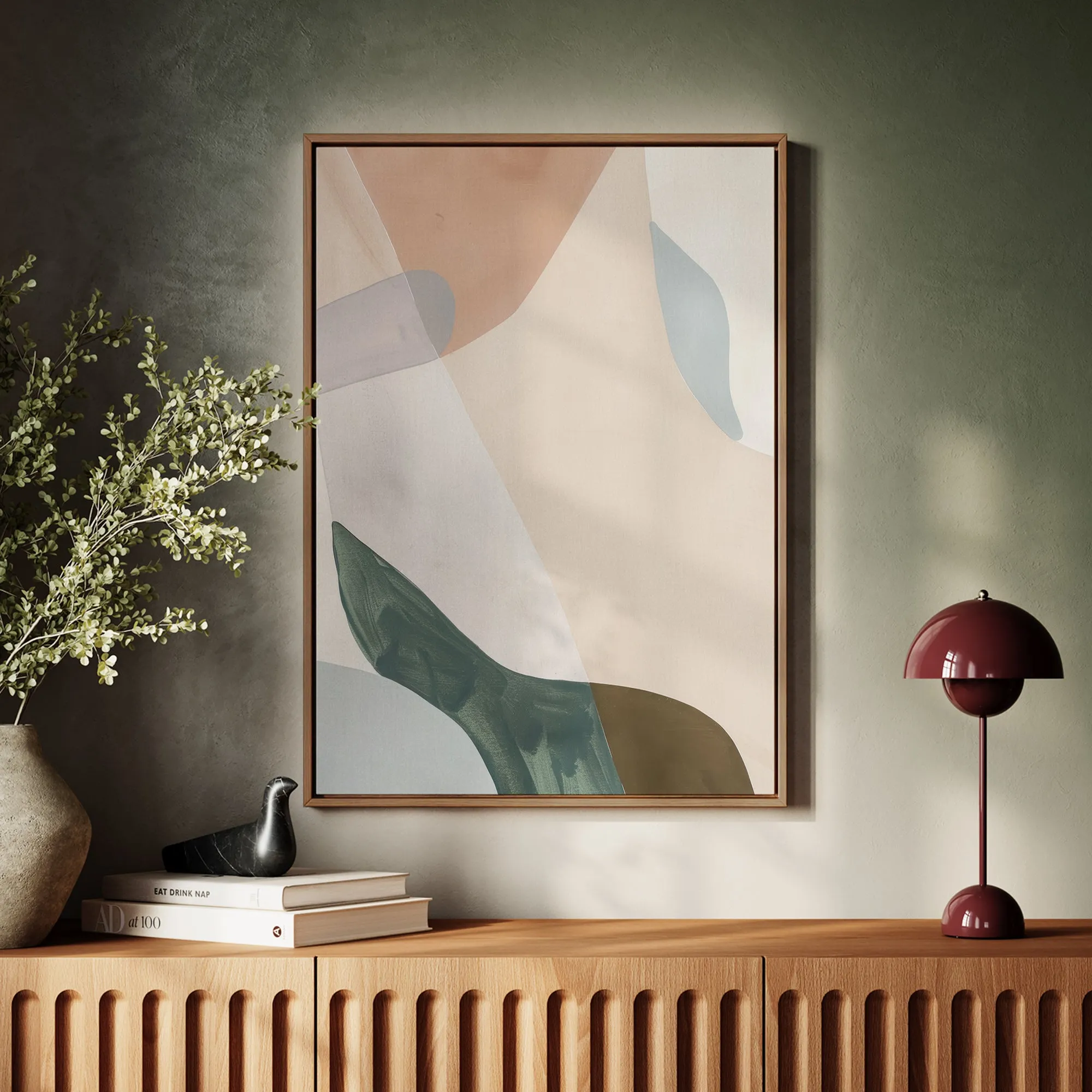 Canvas Wall Art Stretched Over Wooden Frame with Floating Frame and Earth Tones Abstract Painting CV4154