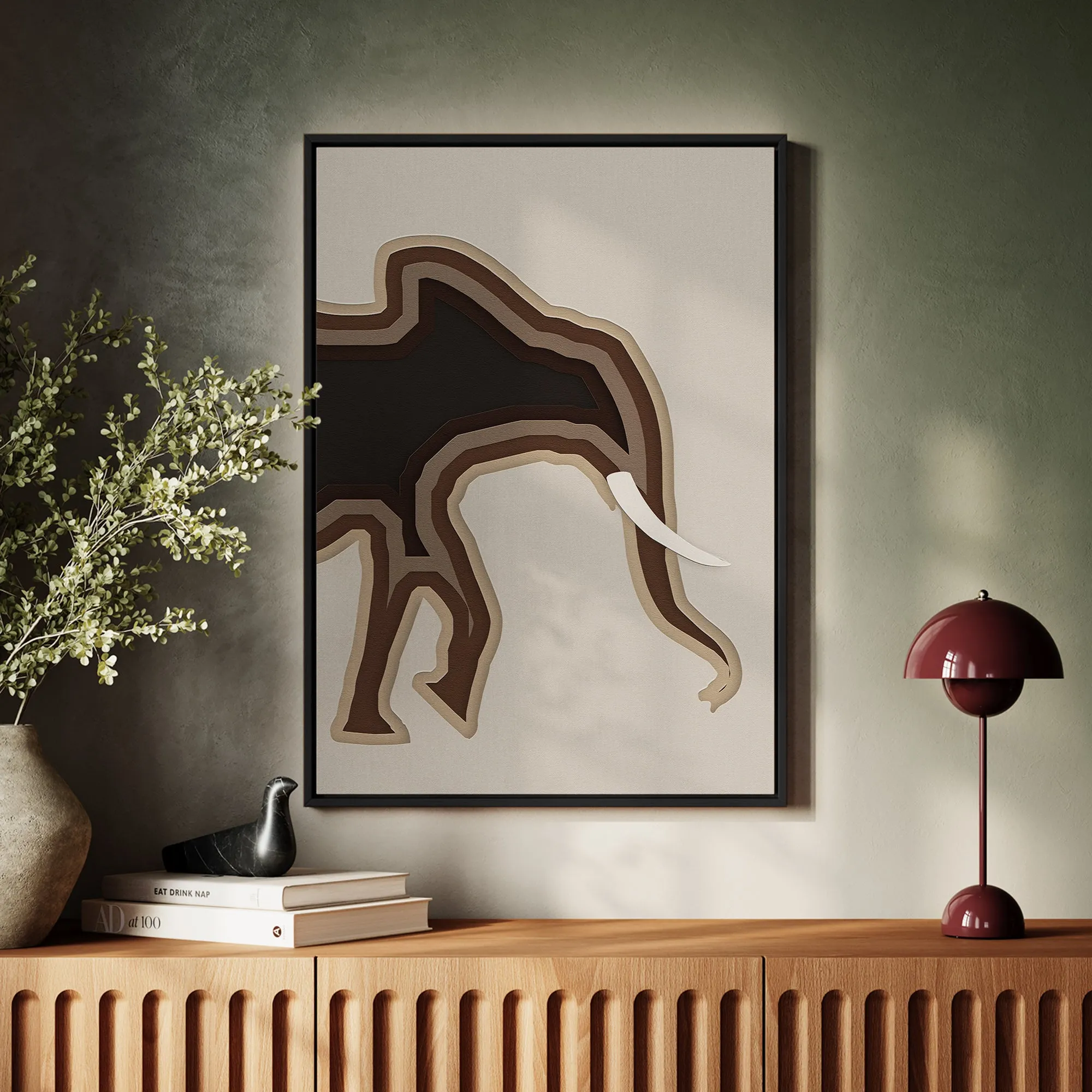 Canvas Wall Art Stretched Over Wooden Frame with Floating Frame and Elephant Abstract Painting CV4155