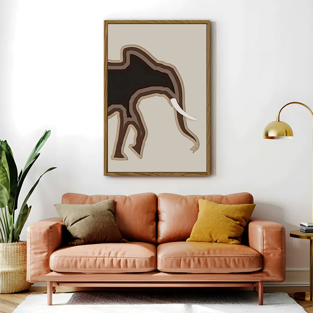 Canvas Wall Art Stretched Over Wooden Frame with Floating Frame and Elephant Abstract Painting CV4155
