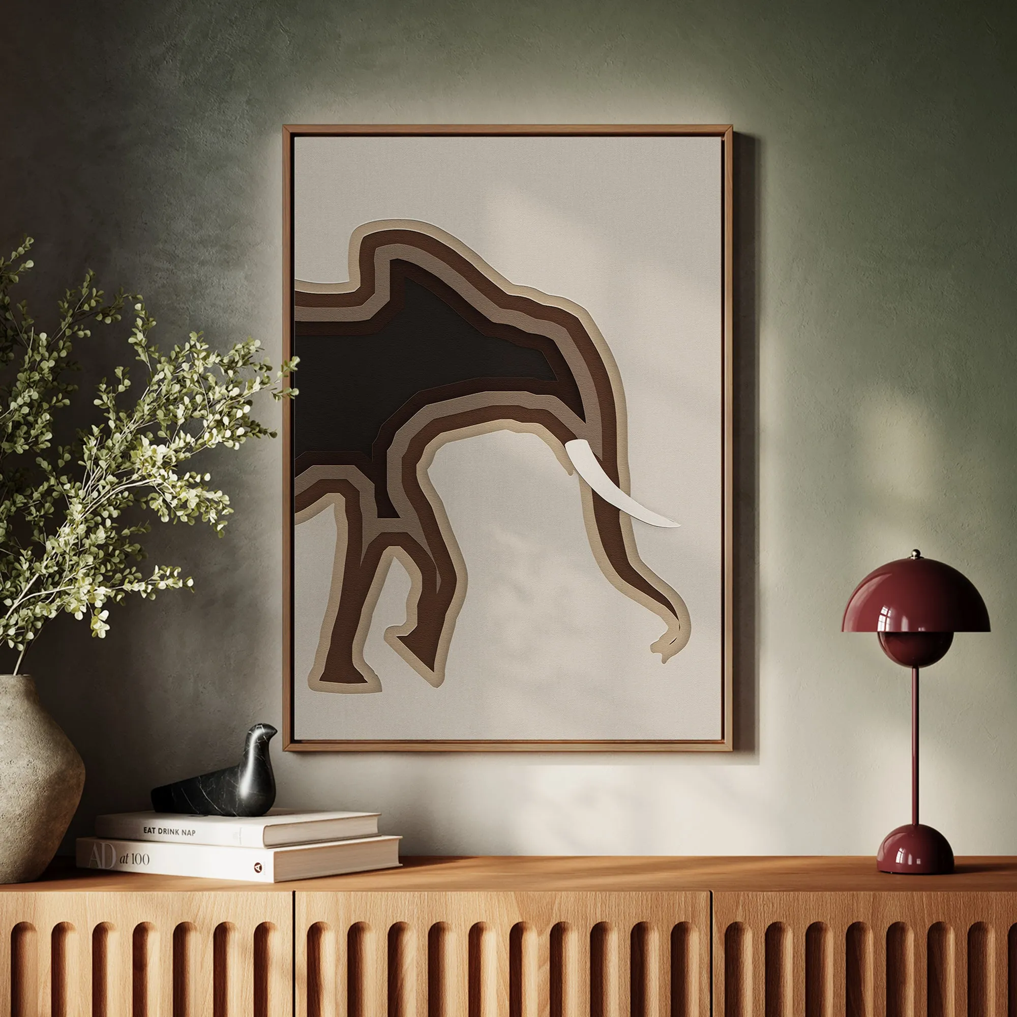Canvas Wall Art Stretched Over Wooden Frame with Floating Frame and Elephant Abstract Painting CV4155