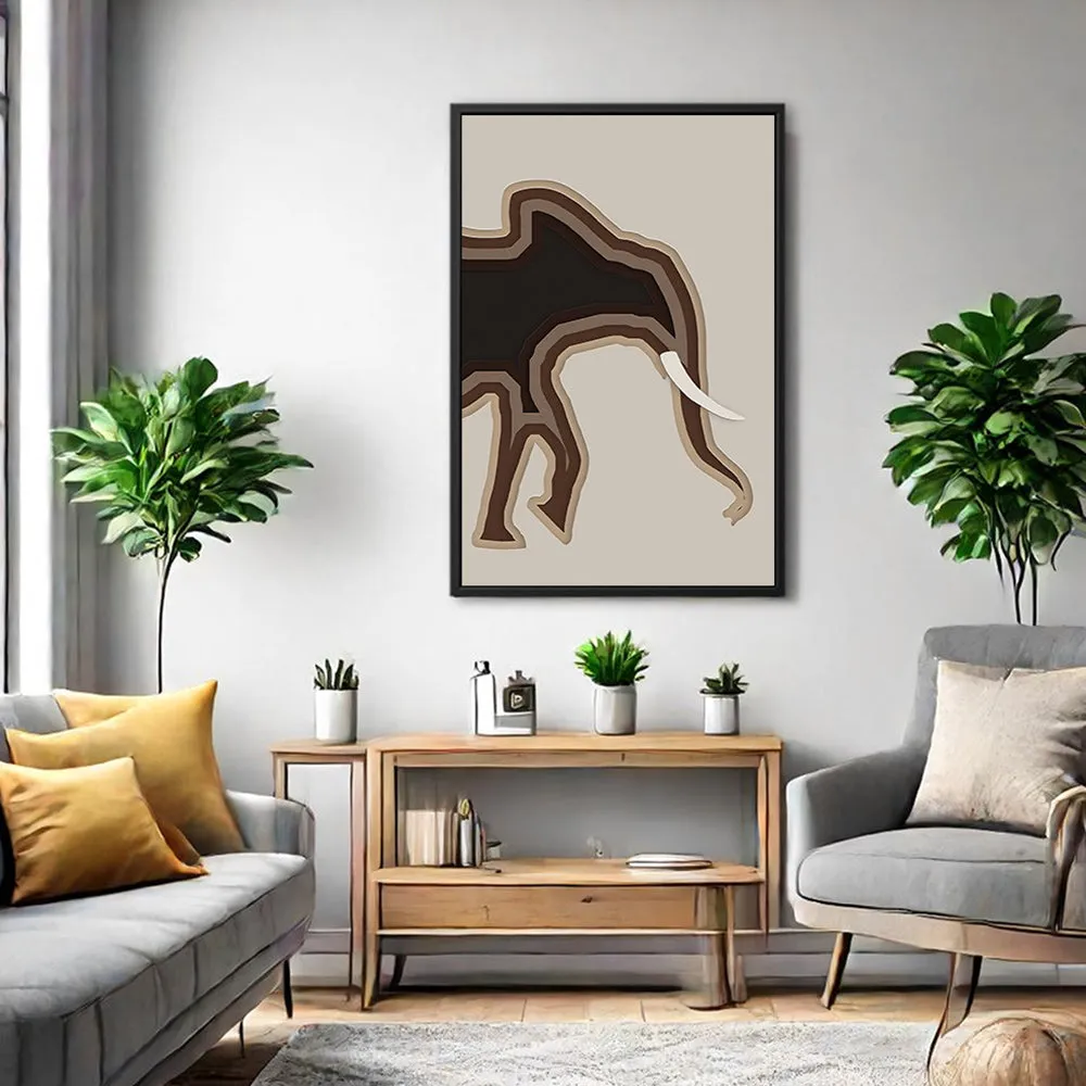 Canvas Wall Art Stretched Over Wooden Frame with Floating Frame and Elephant Abstract Painting CV4155