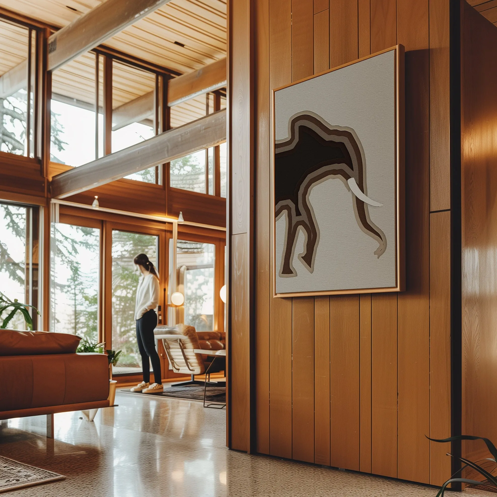 Canvas Wall Art Stretched Over Wooden Frame with Floating Frame and Elephant Abstract Painting CV4155