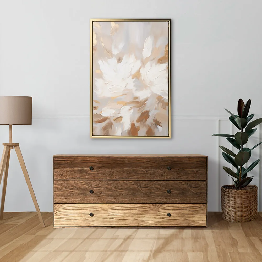 Canvas Wall Art Stretched Over Wooden Frame with Floating Frame and Floral Pattern Painting CV4157