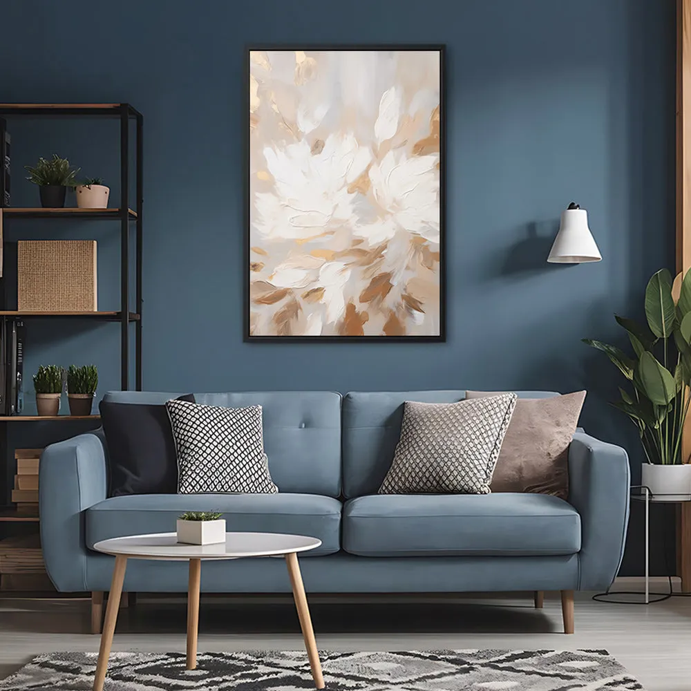Canvas Wall Art Stretched Over Wooden Frame with Floating Frame and Floral Pattern Painting CV4157