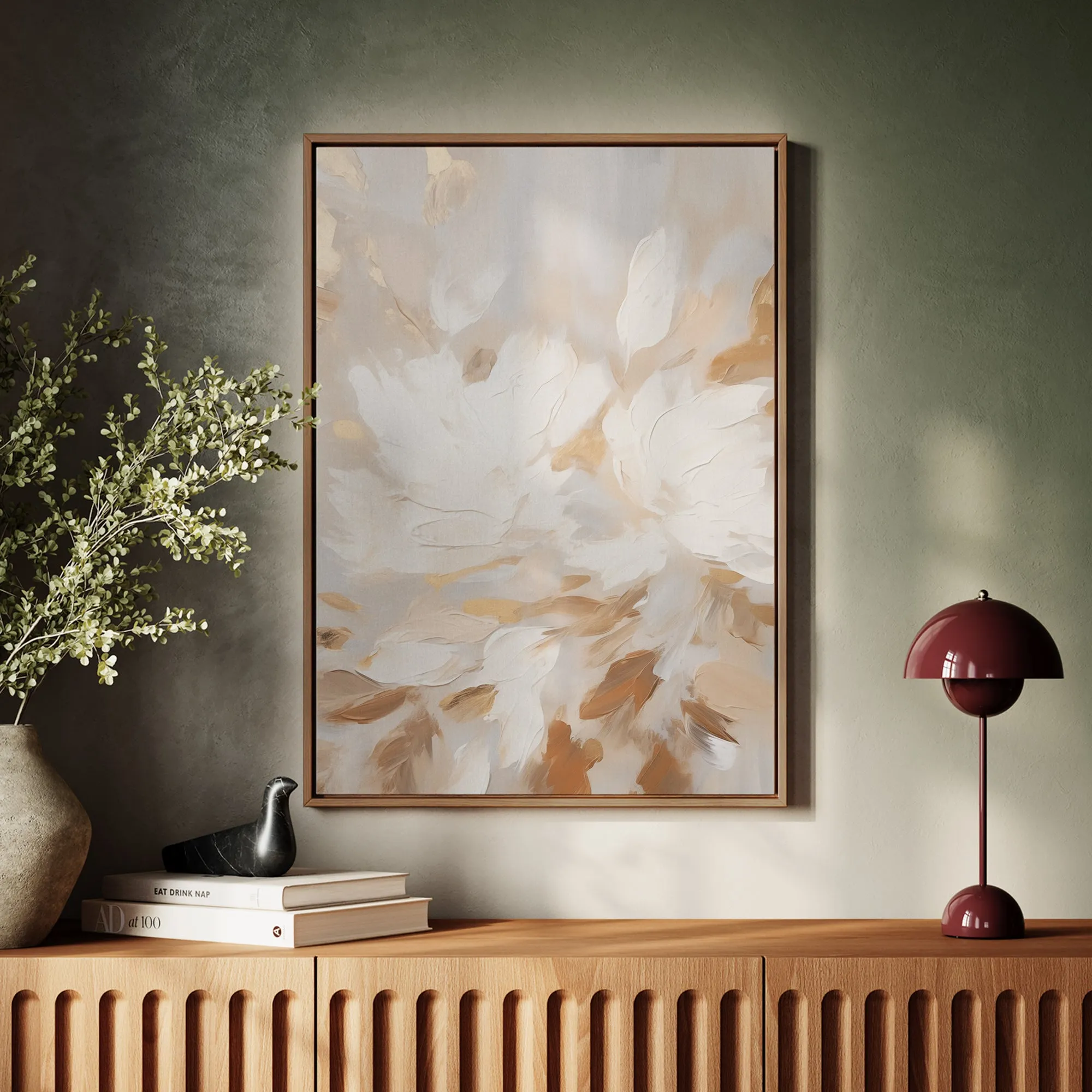 Canvas Wall Art Stretched Over Wooden Frame with Floating Frame and Floral Pattern Painting CV4157