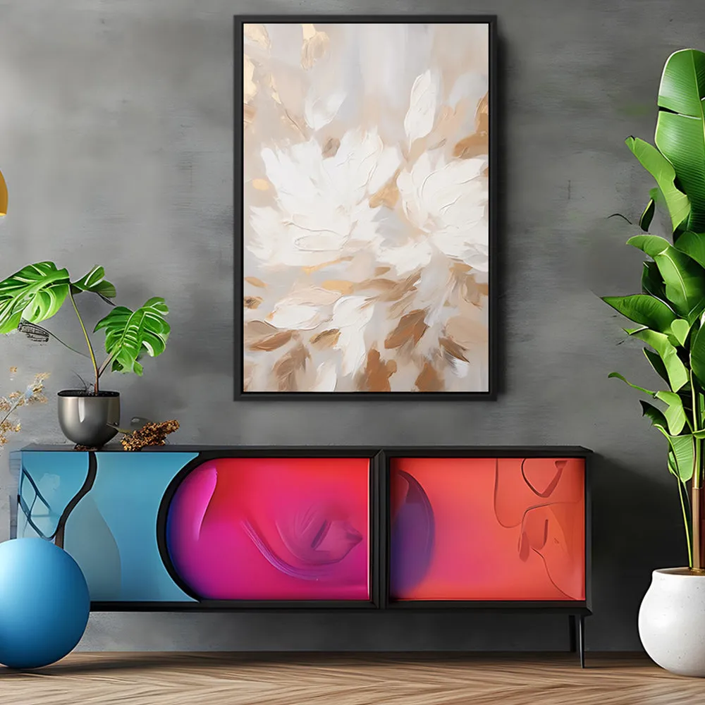 Canvas Wall Art Stretched Over Wooden Frame with Floating Frame and Floral Pattern Painting CV4157