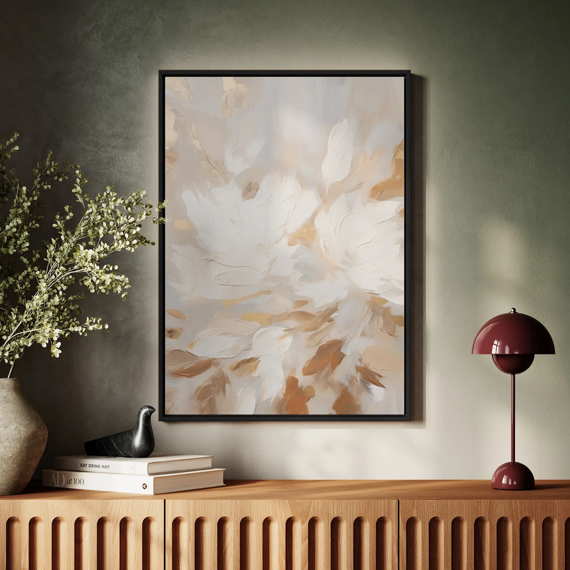 Canvas Wall Art Stretched Over Wooden Frame with Floating Frame and Floral Pattern Painting CV4157