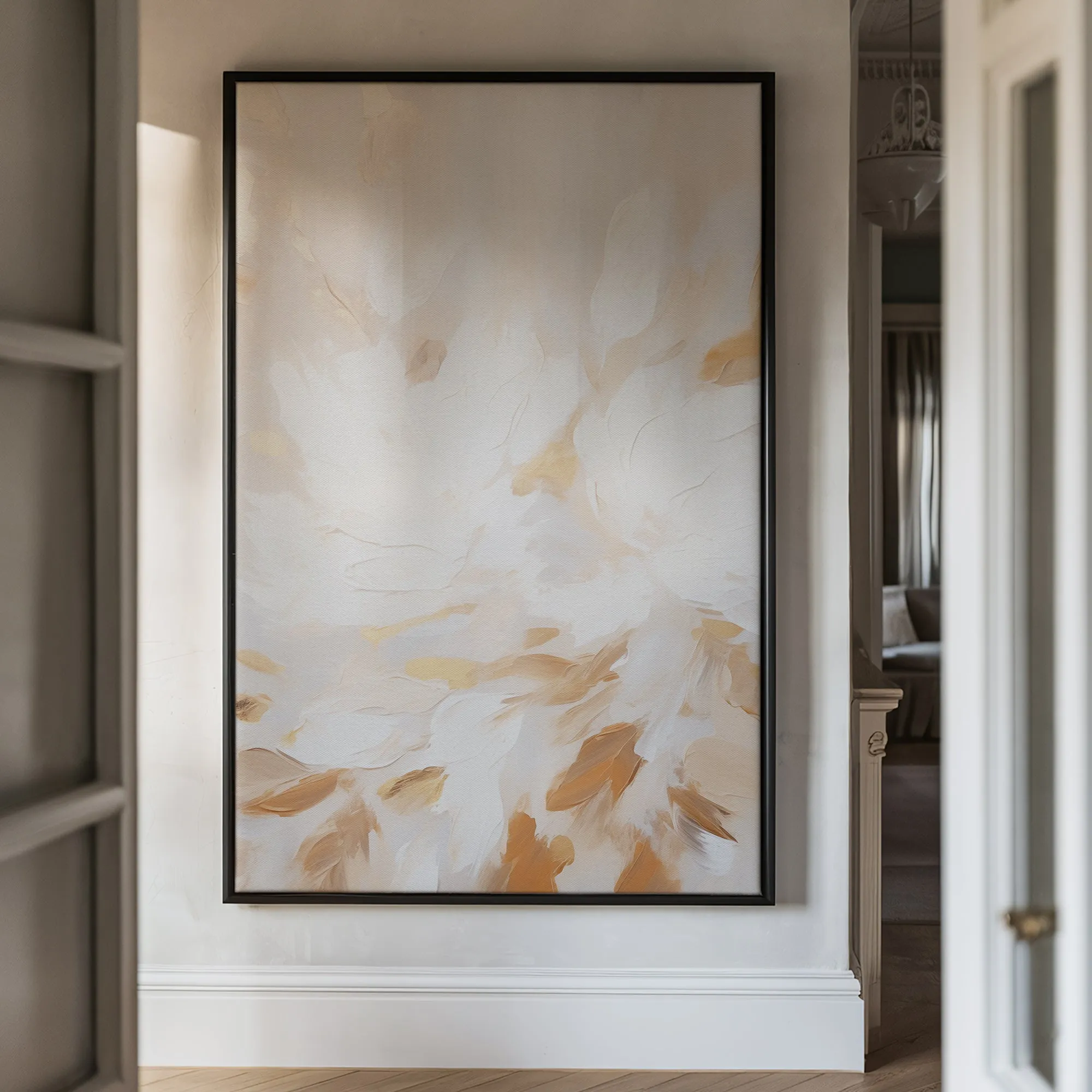 Canvas Wall Art Stretched Over Wooden Frame with Floating Frame and Floral Pattern Painting CV4157