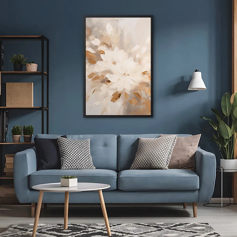 Canvas Wall Art Stretched Over Wooden Frame with Floating Frame and Flowers Painting CV4158
