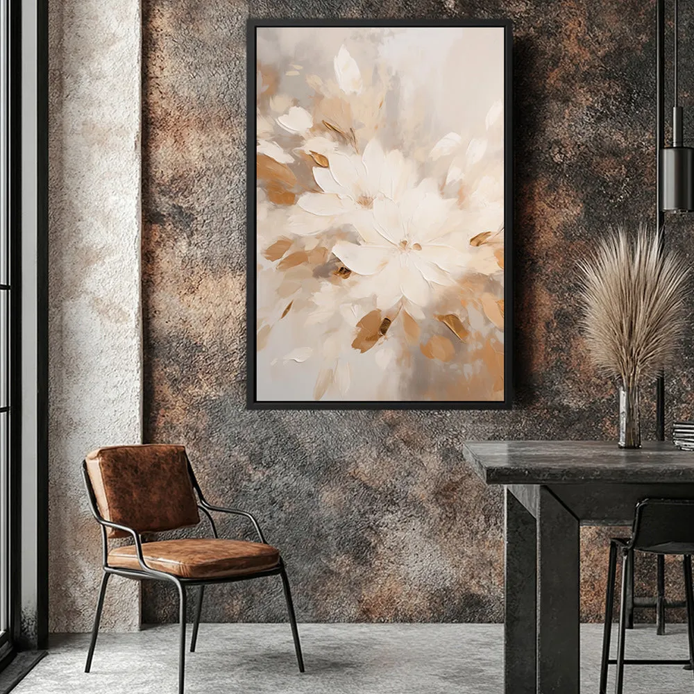Canvas Wall Art Stretched Over Wooden Frame with Floating Frame and Flowers Painting CV4158