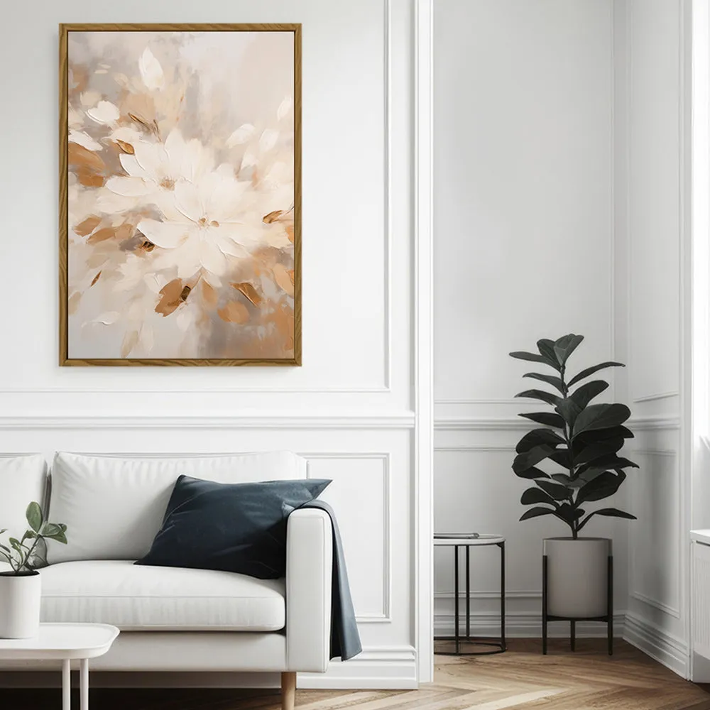 Canvas Wall Art Stretched Over Wooden Frame with Floating Frame and Flowers Painting CV4158