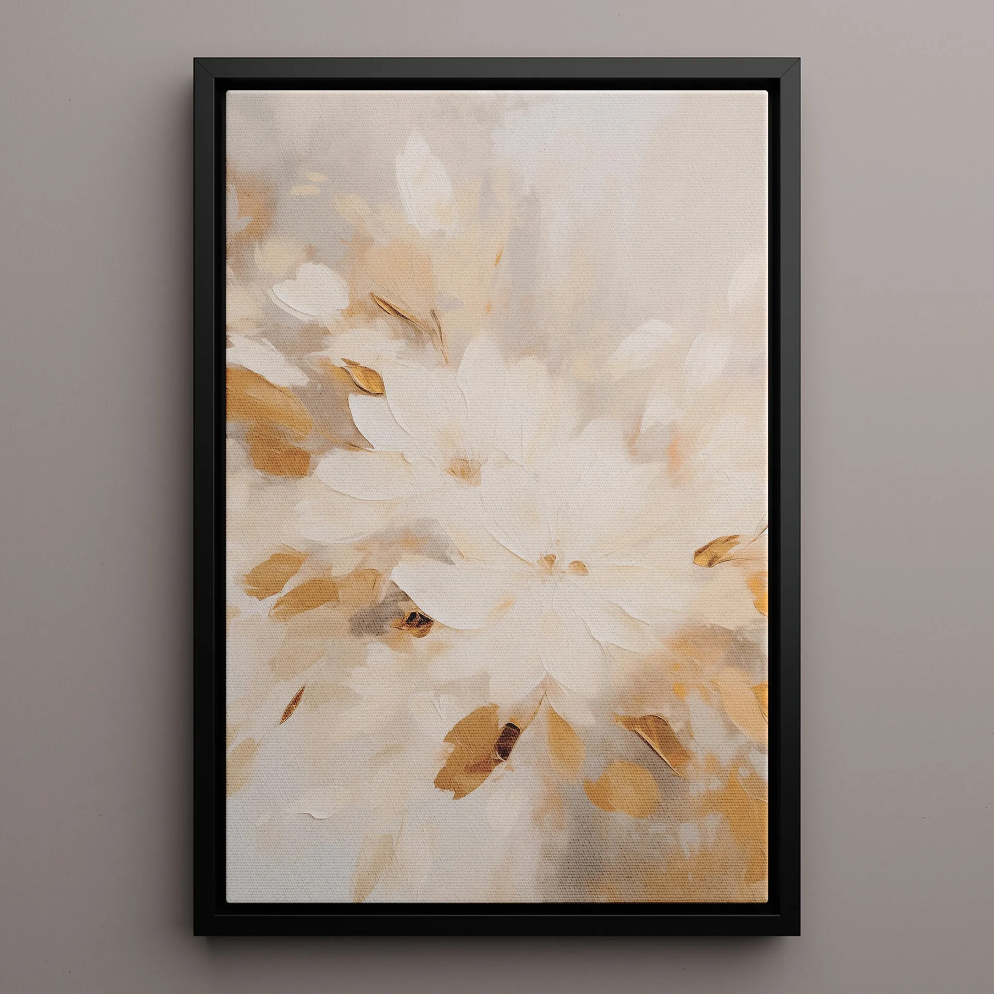 Canvas Wall Art Stretched Over Wooden Frame with Floating Frame and Flowers Painting CV4158