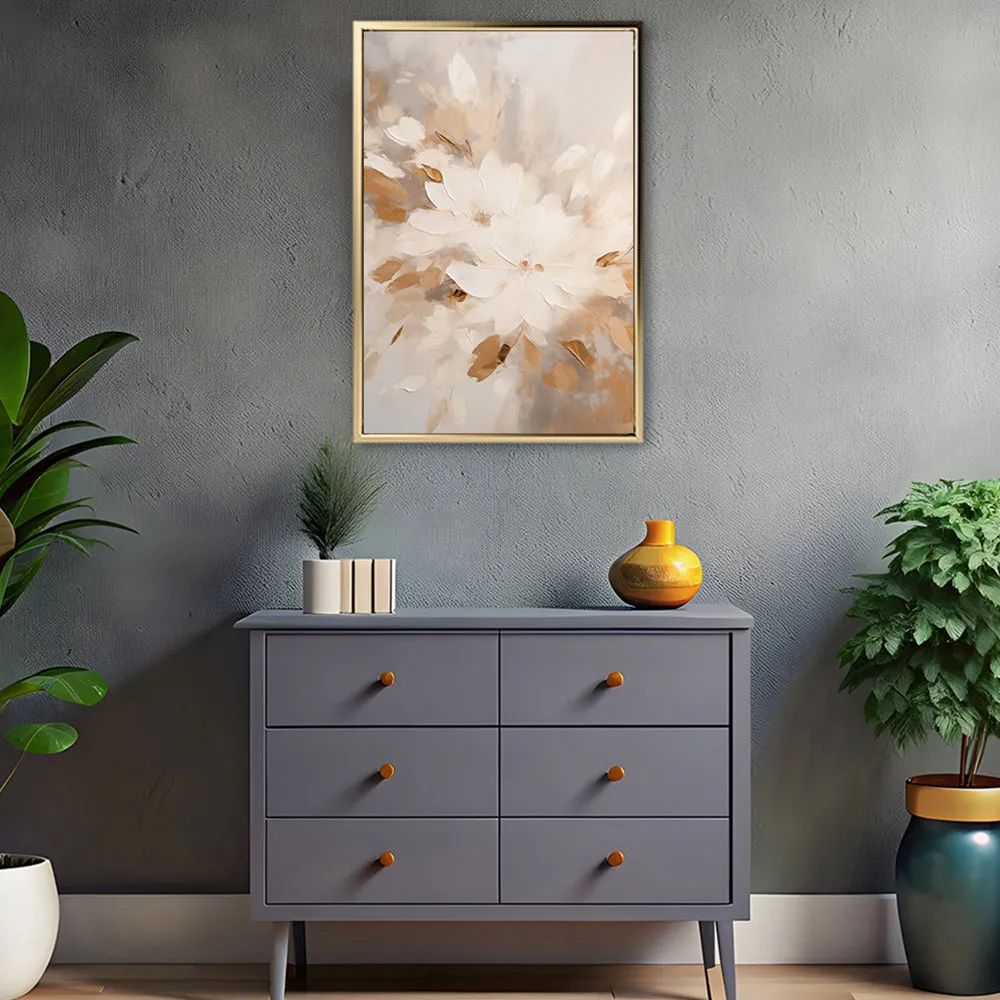 Canvas Wall Art Stretched Over Wooden Frame with Floating Frame and Flowers Painting CV4158