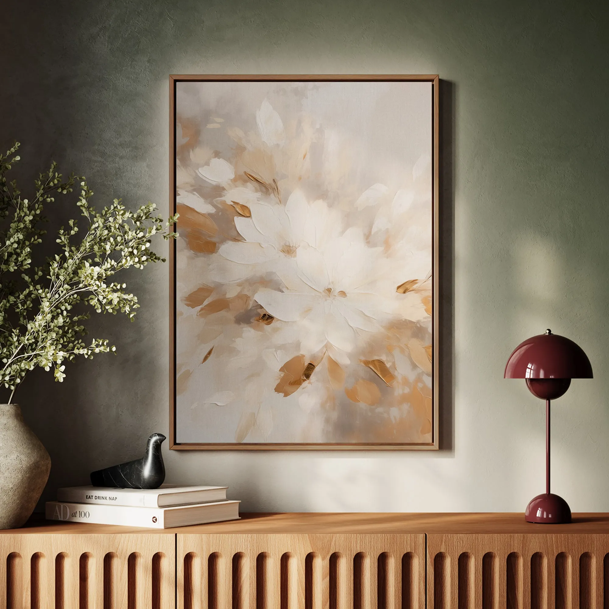 Canvas Wall Art Stretched Over Wooden Frame with Floating Frame and Flowers Painting CV4158