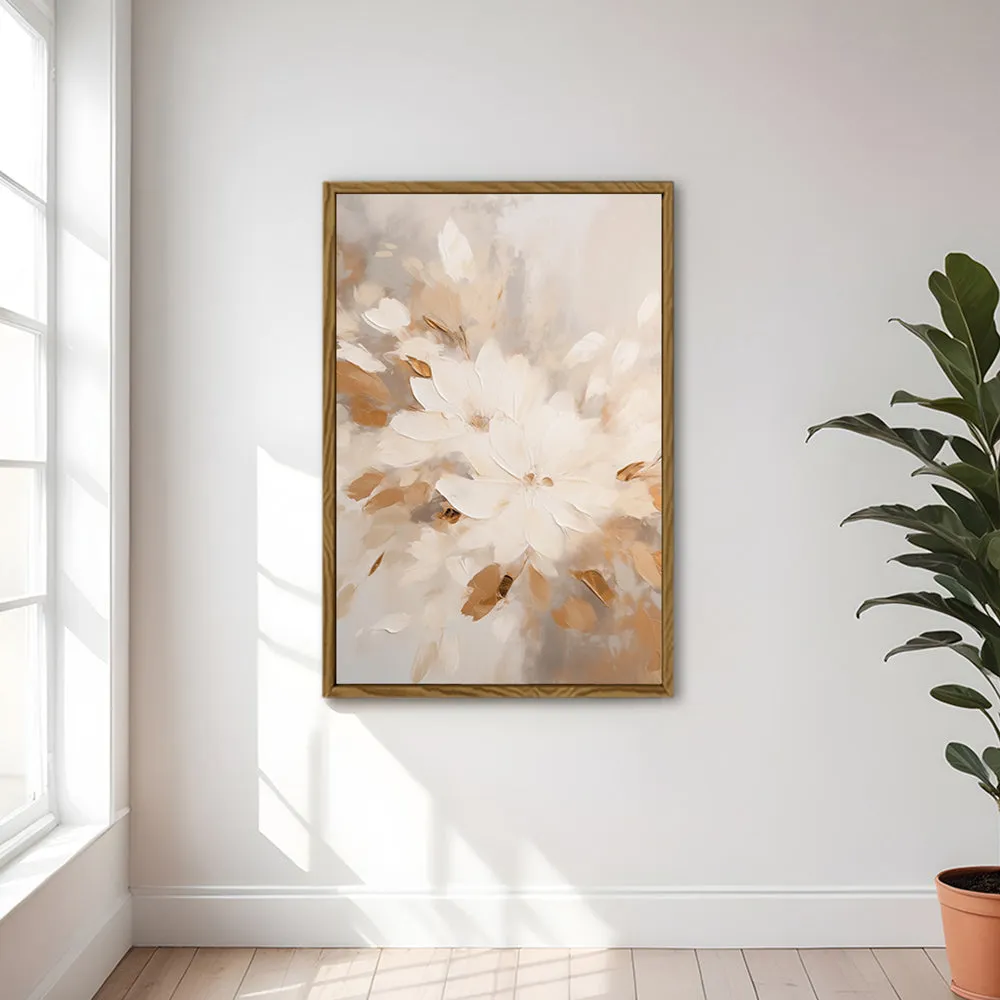 Canvas Wall Art Stretched Over Wooden Frame with Floating Frame and Flowers Painting CV4158