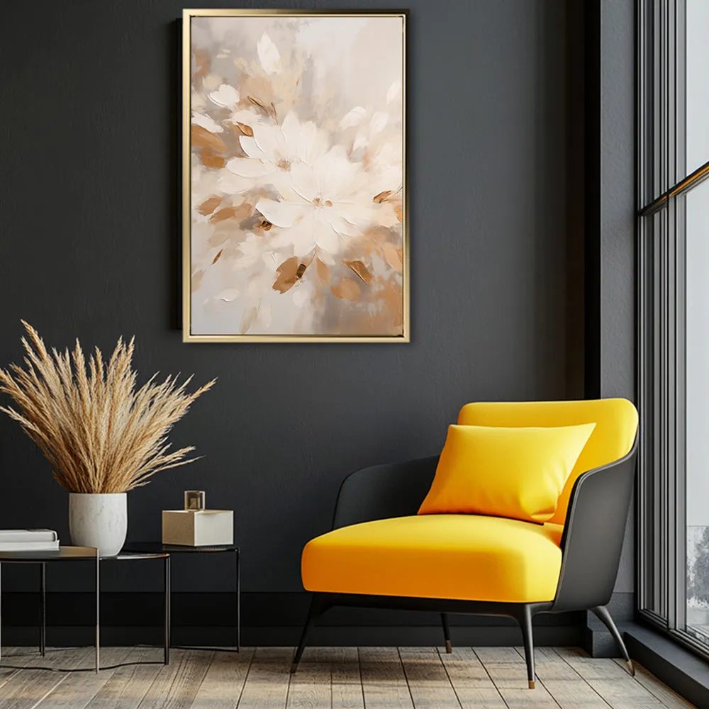 Canvas Wall Art Stretched Over Wooden Frame with Floating Frame and Flowers Painting CV4158