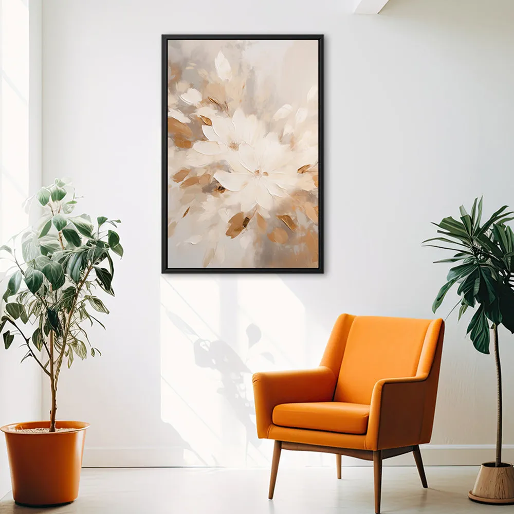 Canvas Wall Art Stretched Over Wooden Frame with Floating Frame and Flowers Painting CV4158