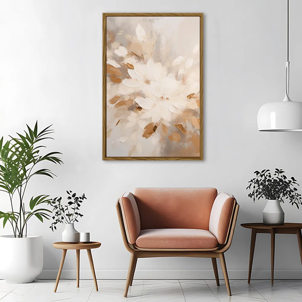 Canvas Wall Art Stretched Over Wooden Frame with Floating Frame and Flowers Painting CV4158