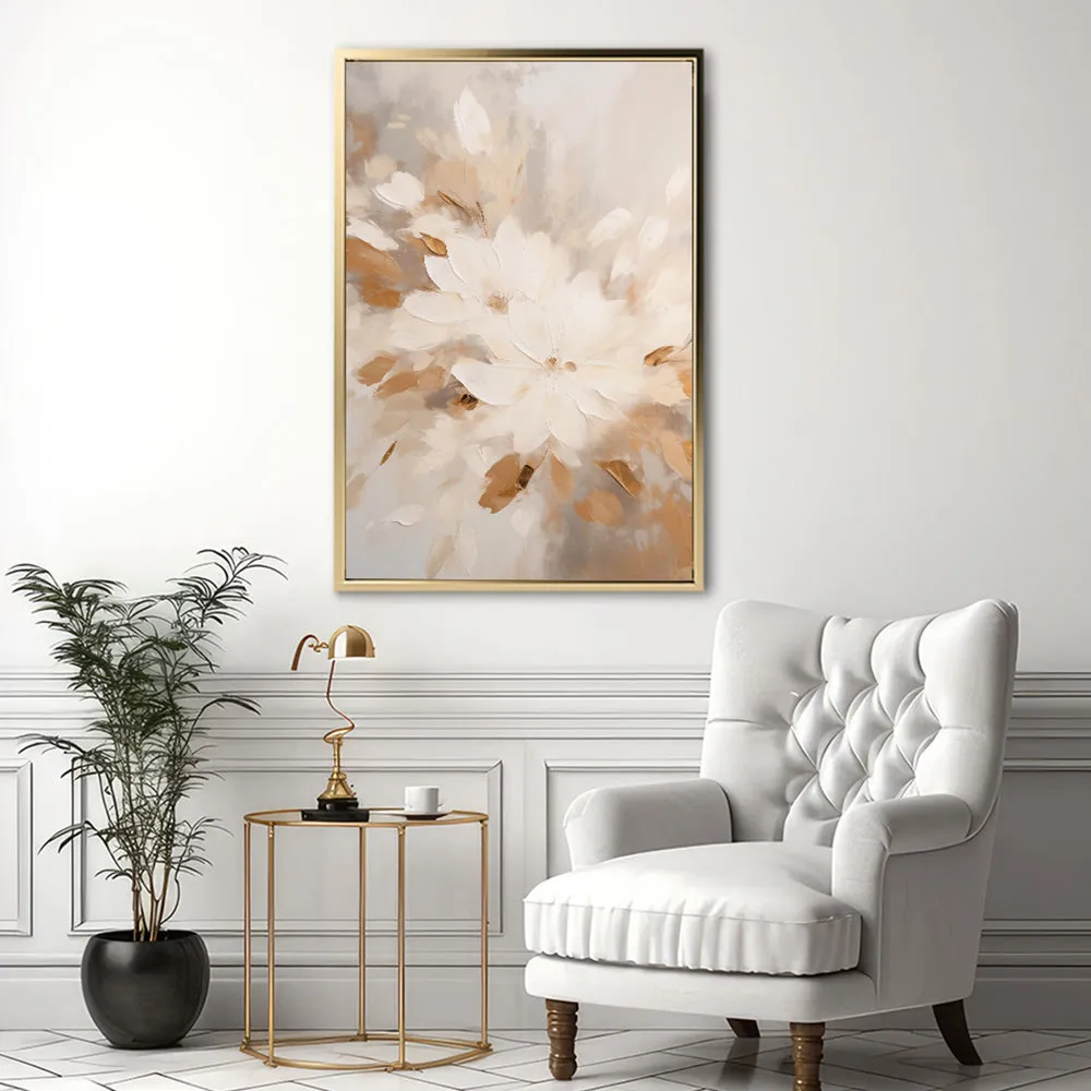 Canvas Wall Art Stretched Over Wooden Frame with Floating Frame and Flowers Painting CV4158