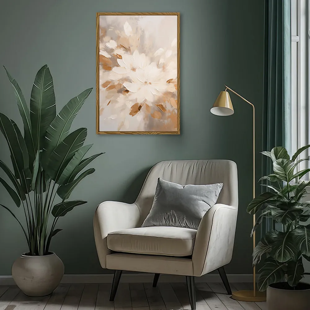Canvas Wall Art Stretched Over Wooden Frame with Floating Frame and Flowers Painting CV4158