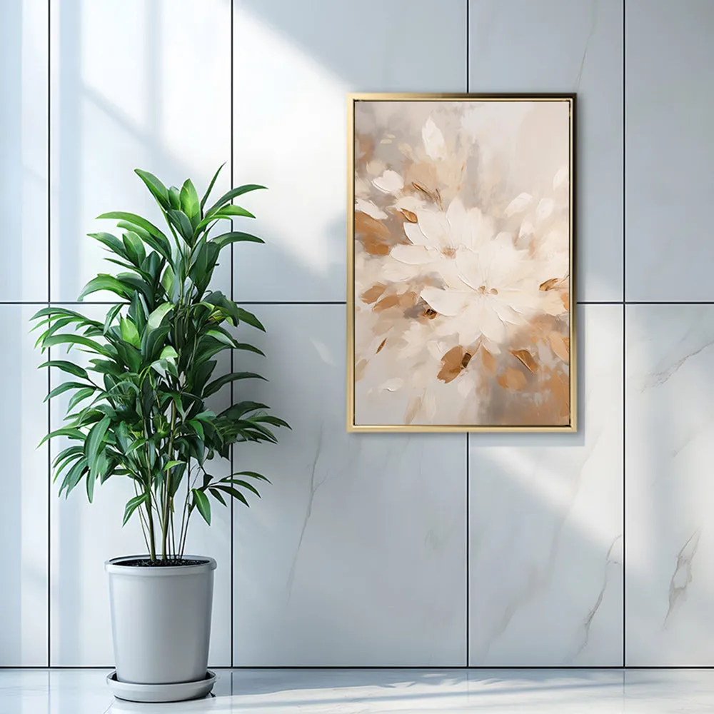 Canvas Wall Art Stretched Over Wooden Frame with Floating Frame and Flowers Painting CV4158