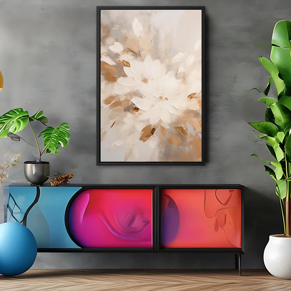 Canvas Wall Art Stretched Over Wooden Frame with Floating Frame and Flowers Painting CV4158