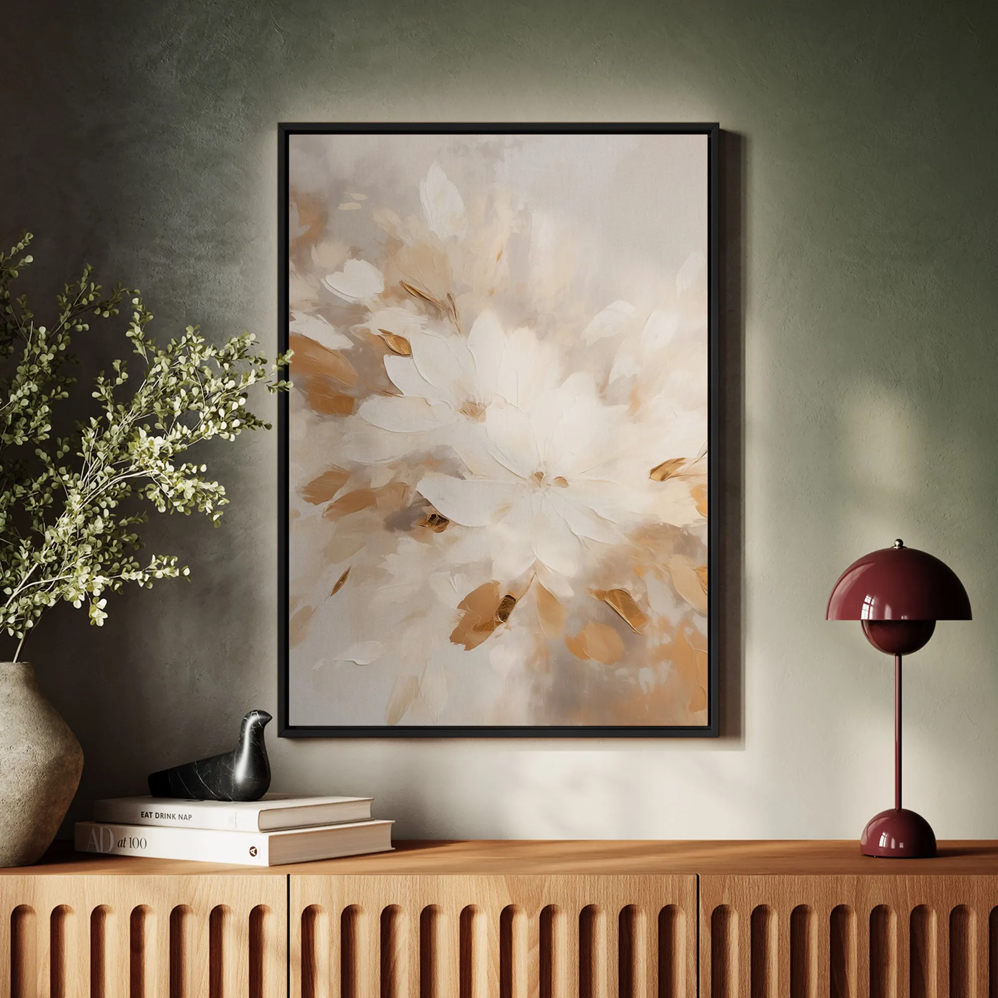 Canvas Wall Art Stretched Over Wooden Frame with Floating Frame and Flowers Painting CV4158