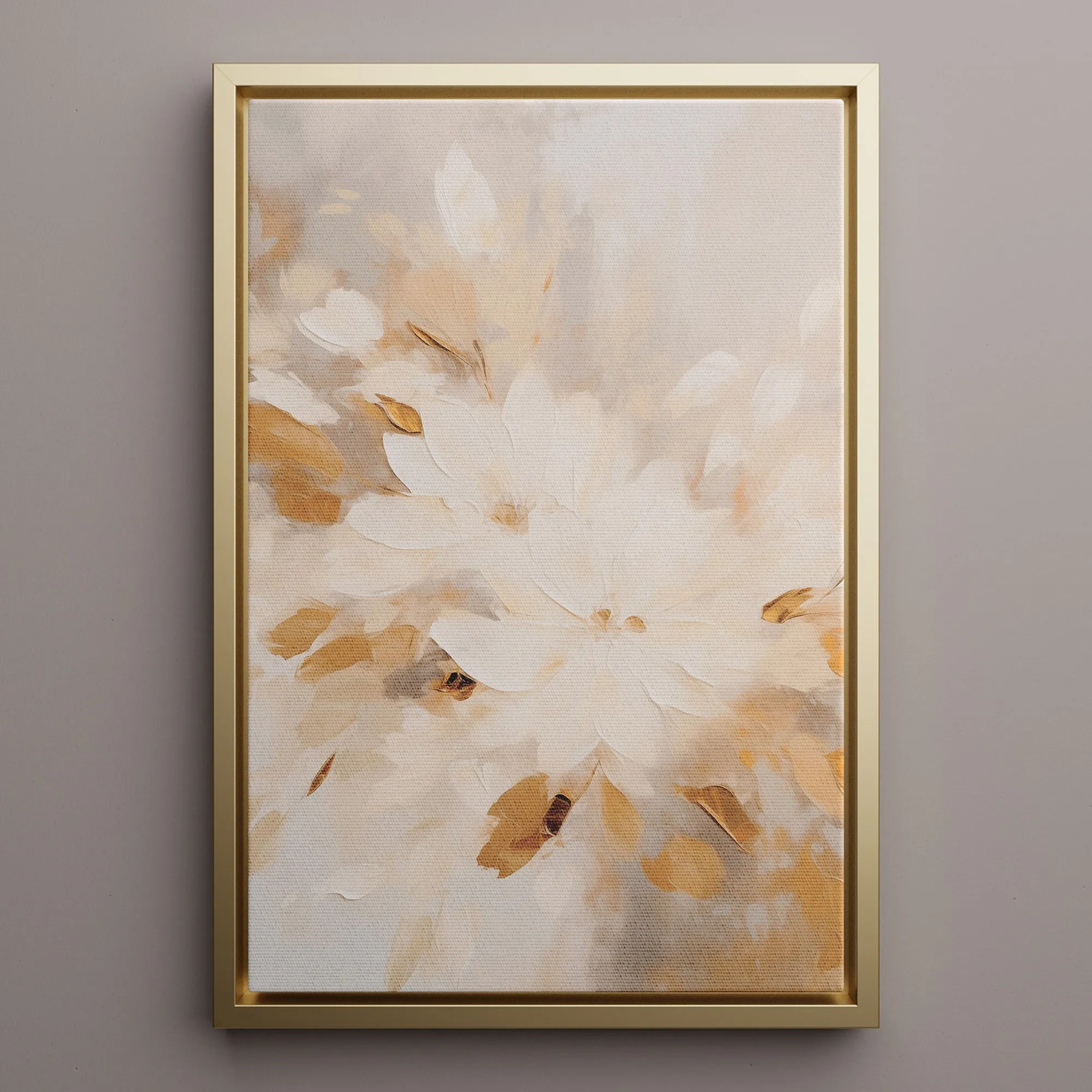 Canvas Wall Art Stretched Over Wooden Frame with Floating Frame and Flowers Painting CV4158