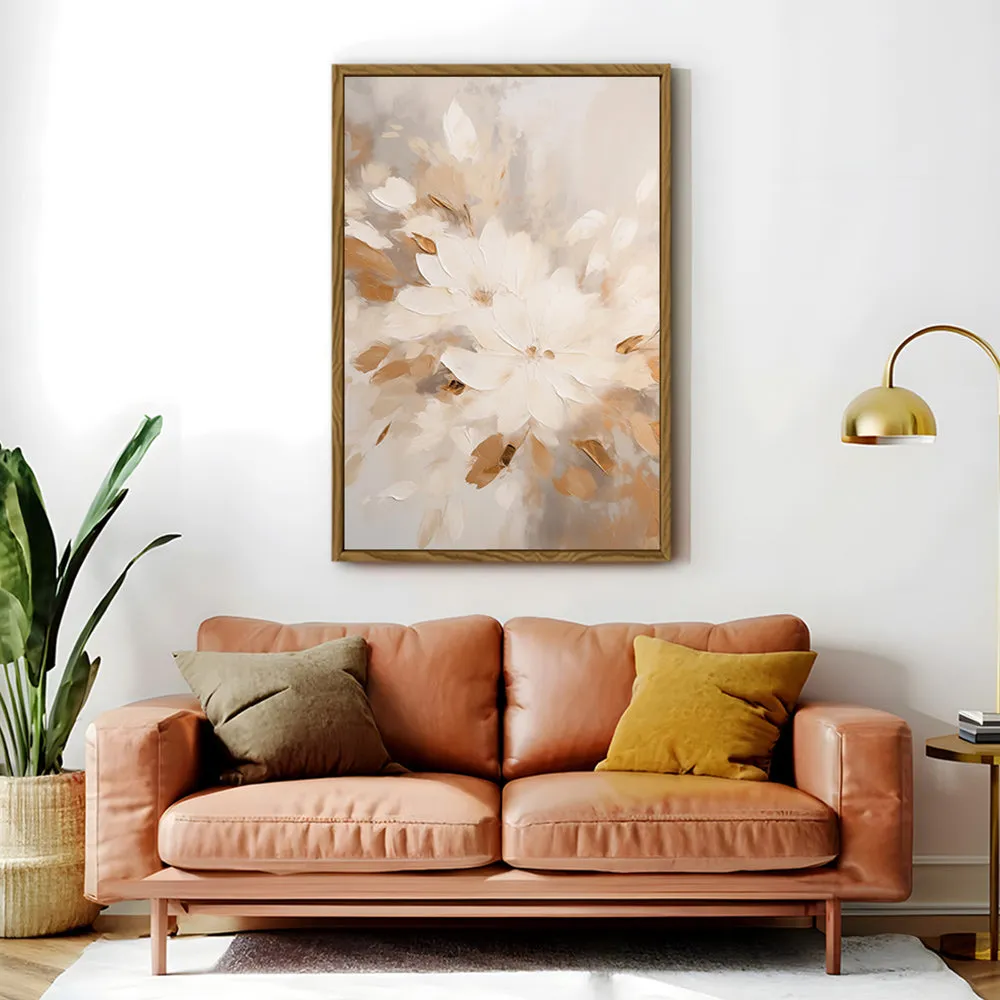 Canvas Wall Art Stretched Over Wooden Frame with Floating Frame and Flowers Painting CV4158
