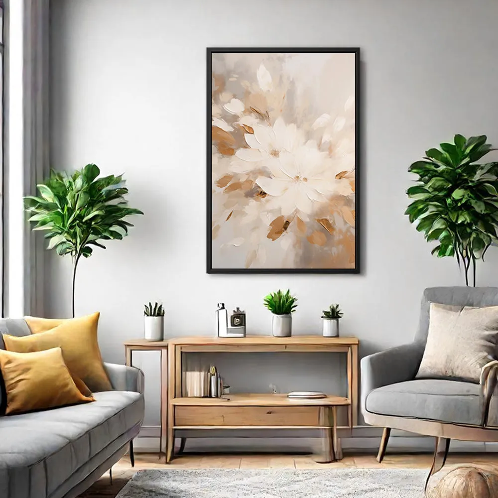 Canvas Wall Art Stretched Over Wooden Frame with Floating Frame and Flowers Painting CV4158