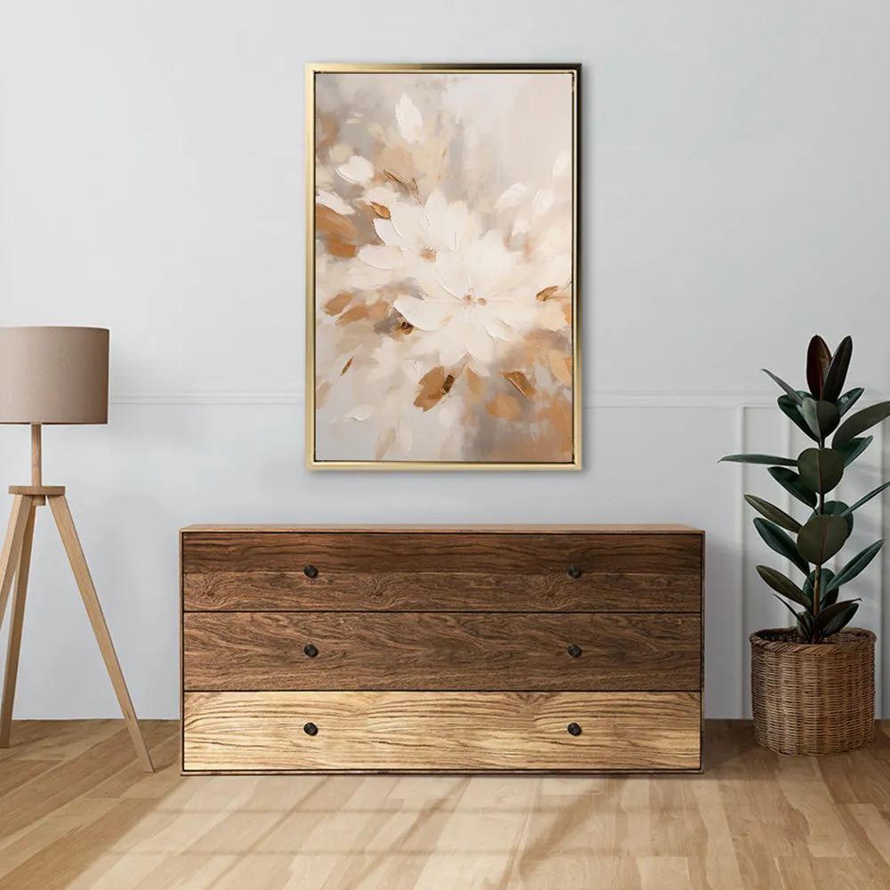 Canvas Wall Art Stretched Over Wooden Frame with Floating Frame and Flowers Painting CV4158