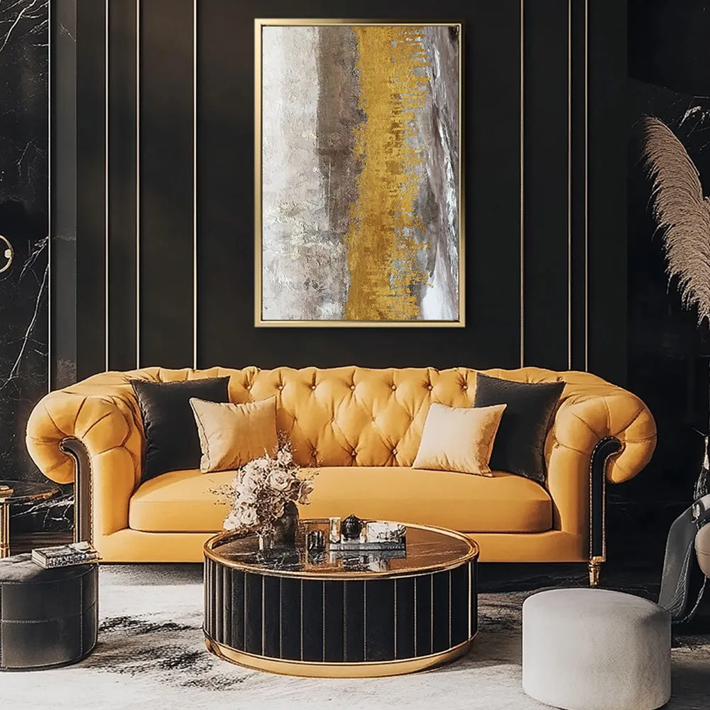 Canvas Wall Art Stretched Over Wooden Frame with Floating Frame and Gold Dust Abstract Painting CV4160