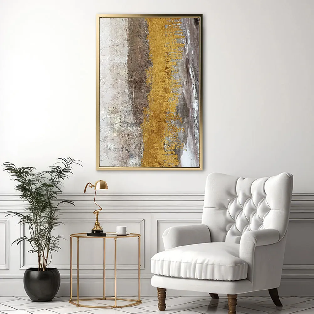 Canvas Wall Art Stretched Over Wooden Frame with Floating Frame and Gold Dust Abstract Painting CV4160
