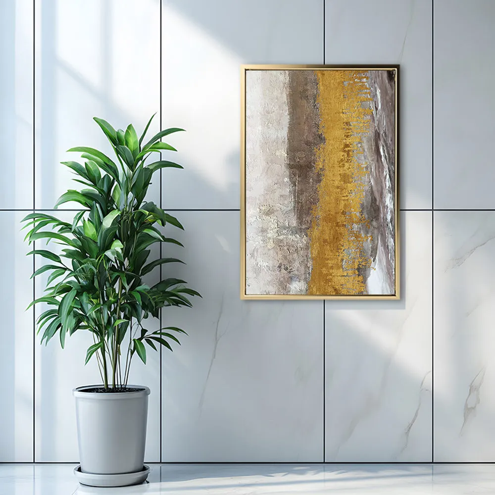 Canvas Wall Art Stretched Over Wooden Frame with Floating Frame and Gold Dust Abstract Painting CV4160