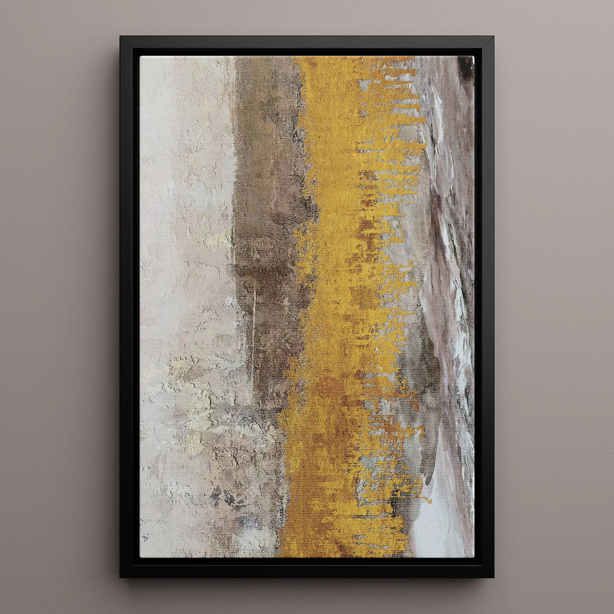 Canvas Wall Art Stretched Over Wooden Frame with Floating Frame and Gold Dust Abstract Painting CV4160