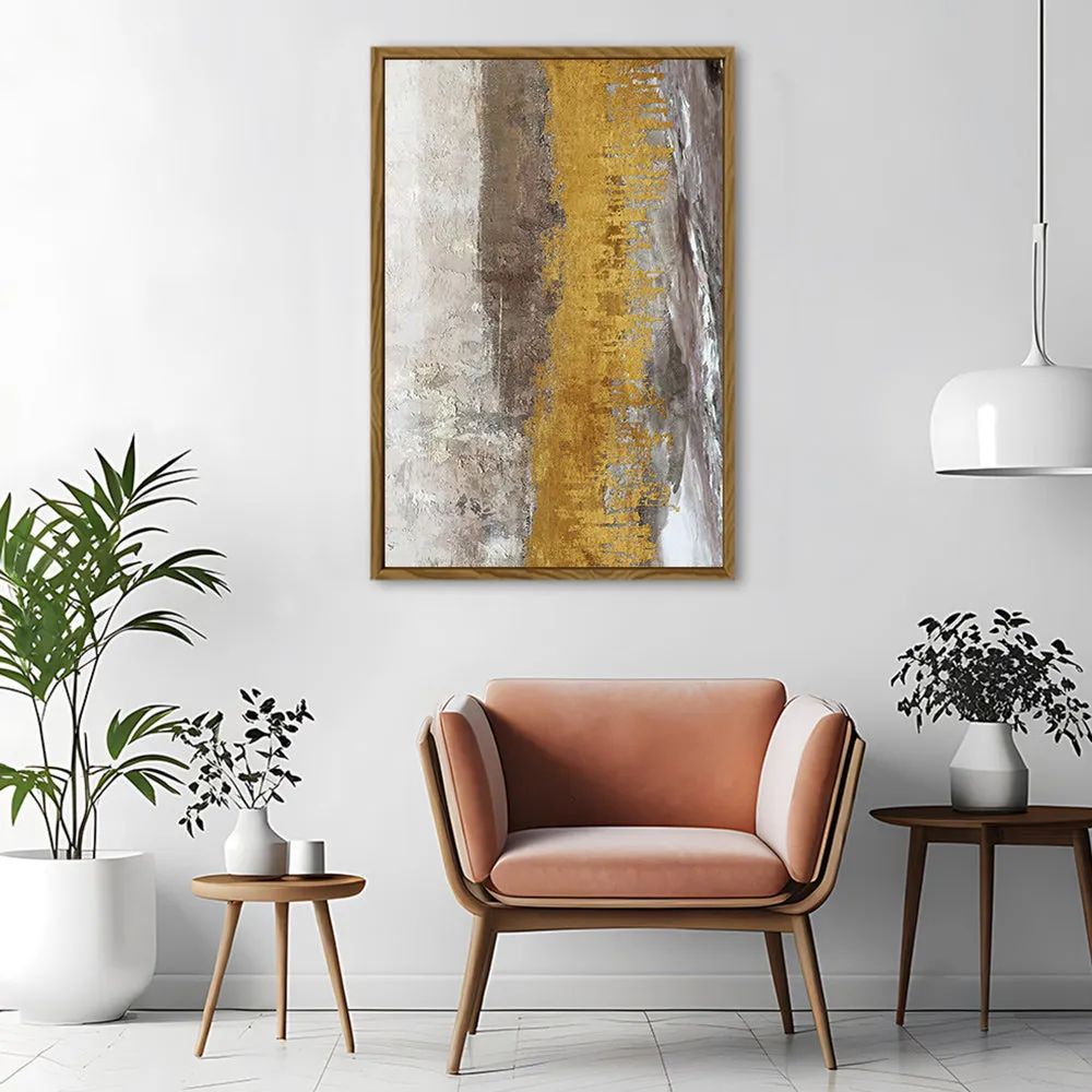 Canvas Wall Art Stretched Over Wooden Frame with Floating Frame and Gold Dust Abstract Painting CV4160