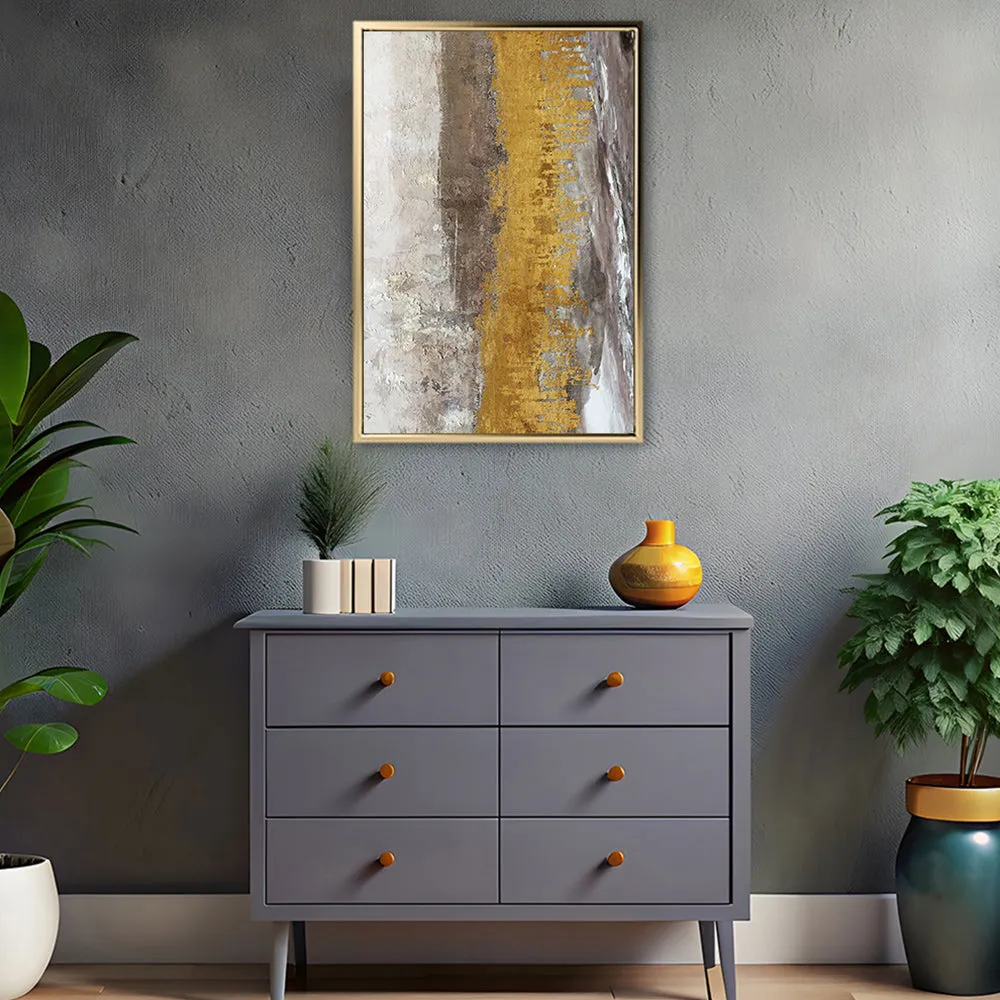 Canvas Wall Art Stretched Over Wooden Frame with Floating Frame and Gold Dust Abstract Painting CV4160